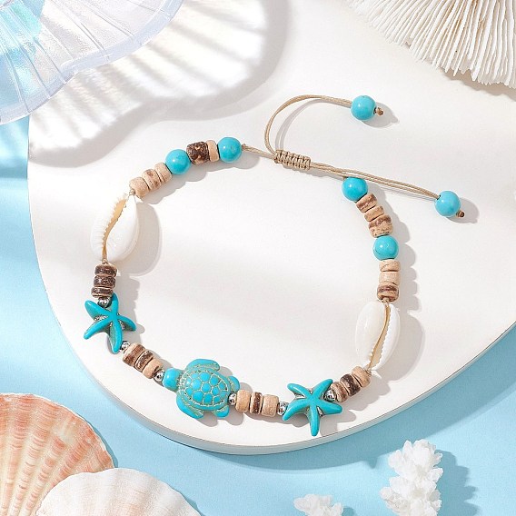 Браслеты из синтетической бирюзы и ракушек, с бисером железа Spacer