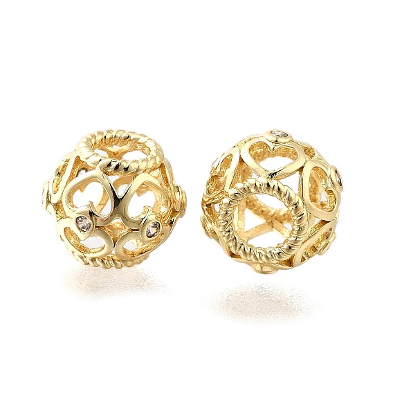 Brass Micro Pave Clear Cubic Zirconia European Beads, Rondelle, Large Hole Beads