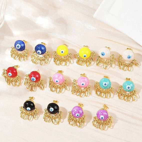 Серьги-гвоздики с эмалью от сглаза из латуни, реальный 18 k позолоченный