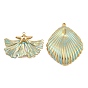 304 Stainless Steel with Enamel Pendants, Starfish with Ginkgo Leaf/Shell Shape Charms, Ion Plating(IP), Real 18K Gold Plated