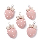 Непрозрачные подвески смолы, с платиновыми тоновыми железными петлями, клубника с бантиком