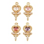 Brass Micro Pave Cubic Zirconia Pendants, Heart with Bowknot Charms, Real 18K Gold Plated