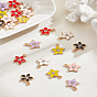 24Stück 6Farben Blumen Legierung Emaille Anhänger, mit Strass, Licht Gold