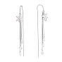 Clear Cubic Zirconia Flower with Chain Tassel Dangle Earrings, 925 Sterling Silver Long Drop Ear Thread for Women
