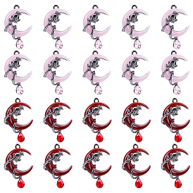 20шт 2 цветной сплав подвески со стразами, луна с розой, cmолой, стойки покрытие, металлический черный 