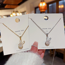 Cute Rotating Bunny Necklace Pendant for Women, Elegant Collarbone Chain Jewelry Gift