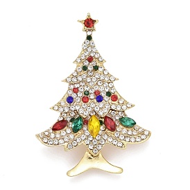 Broche de diamantes de imitación de árbol de navidad colorido, insignia de aleación para ropa de mochila