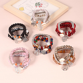 Bracelet de perles colorées en forme de cœur creux de style bohème, avec pendentif en forme d'arbre de vie