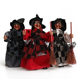3Pcs 3 Style Halloween Witch Cloth Display Decorations, for Home Office Desk