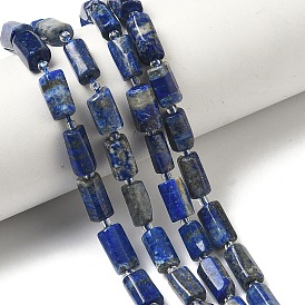 Нитки бусины из натурального ляписа-лазури, колонка, граненые, с бисером