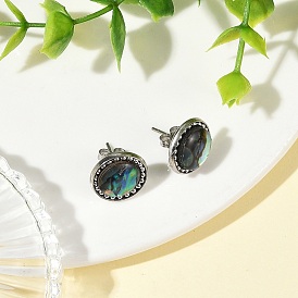 Paua Shell & Brass Stud Earrings for Women, Round, Iron Rhinestone Stud Earrings