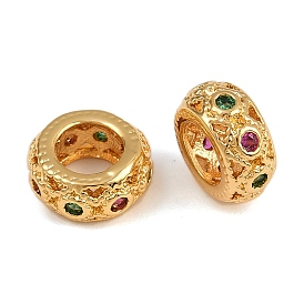 Латунные микро проложить Цирконий Европейский бисером, бусины с большим отверстием, рондель, без никеля 