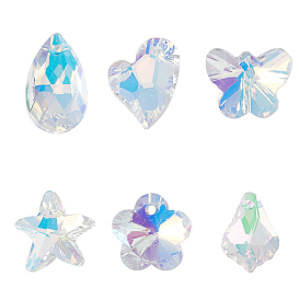 60шт 6 стили стеклянные подвески, разнообразные, граненые