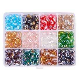 Electroplate Glass Faceted Drop Beadss, AB Color Plated