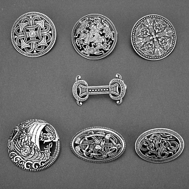 Viking Knot Alloy Brooches for Men, Flat Round