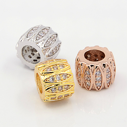 Brass Micro Pave Cubic Zirconia European Beads, Lead Free & Nickel Free & Cadmium Free, Rondelle, 7x9mm, Hole: 4.5mm