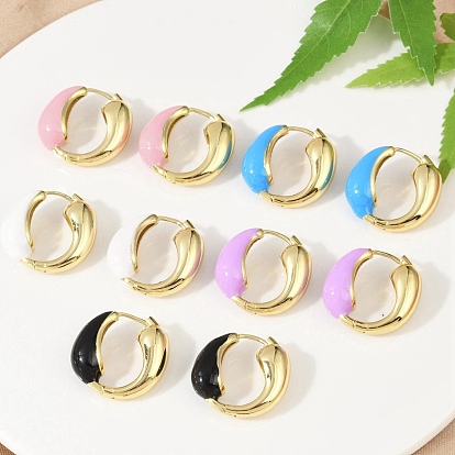 Серьги-кольца из латуни с эмалью в форме слезы, долговечный, без кадмия и без свинца, стойки покрытие, реальный 18 k позолоченный