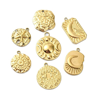 Ионное покрытие (ip) 304 подвески из нержавеющей стали, шарм песчаного доллара, реальный 18 k позолоченный, плоская круглая и прямоугольная подвеска