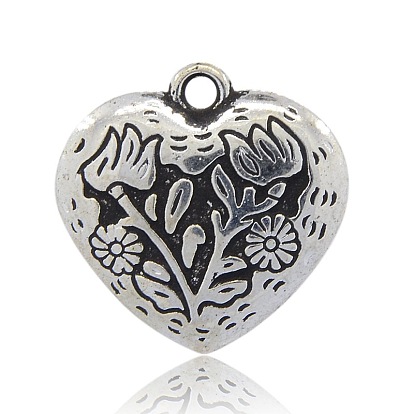 Colgantes de plástico ccb, corazón con dibujos de flores, 30x30x7 mm, agujero: 3 mm