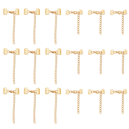 12 Sets 2 Style 304 Stainless Steel Chain Extender, with Lobster Claw Clasps and Ribbon Ends
