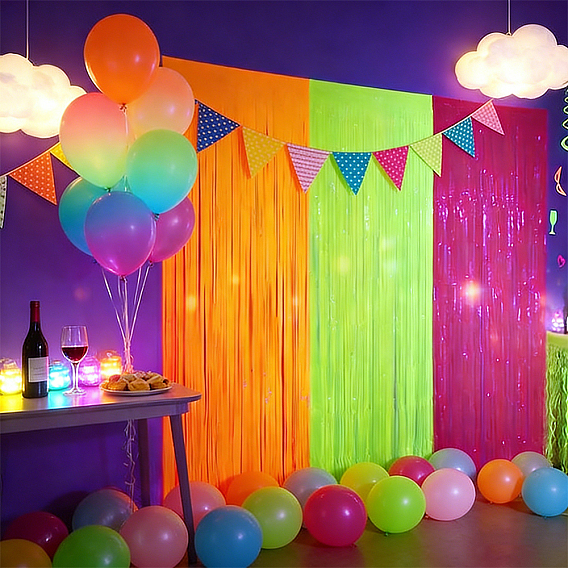 3Pcs 3 Colors Plastic Foil Fringe Curtains, Wavy Tinsel Wall Backdrops, for Birthday Wedding Party Christmas Baby Shower Decorations