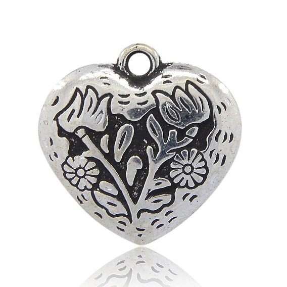 CCB Plastic Pendants, Heart with Flower Patterns, 30x30x7mm, Hole: 3mm