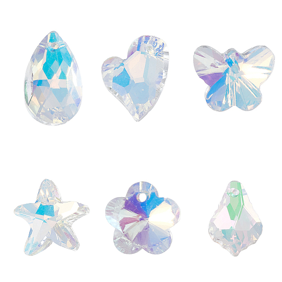 60шт 6 стили стеклянные подвески, разнообразные, граненые