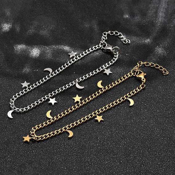 304 стали луна и звезды шарм браслеты из нержавеющей, браслеты с цепочками для женщин
