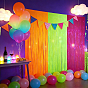 3Pcs 3 Colors Plastic Foil Fringe Curtains, Wavy Tinsel Wall Backdrops, for Birthday Wedding Party Christmas Baby Shower Decorations
