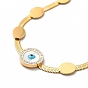 Ion Plating(IP) 304 Stainless Steel Rhinestone & Shell Enamel Evil Eye Pendant Necklaces, Snake Chain Necklaces for Women