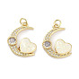 Латунные микропаве прозрачные подвески с фианитом, без кадмия и без свинца, с синтетическим опалом и кольцами-прыгунами, реальный 18 k позолоченный, луна с сердечками-подвесками