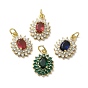 Brass Micro Pave Cubic Zirconia Pendants, with Glass, with Jump Ring, Real 18K Gold Plated, Flower