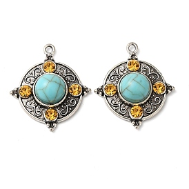 Tibetan Style Alloy Pave Imitation Turquoise Pendants, Half Round Charms with Rhinestone