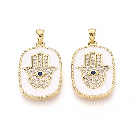 Латунные микро проложить кубического циркония подвески, прямоугольник и рука хамса, с эмалью, реальный 18 k позолоченный