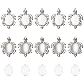 Сделай сам 304 наборы для изготовления подвески в виде морской черепахи из нержавеющей стали, включая прозрачные овальные стеклянные кабошоны