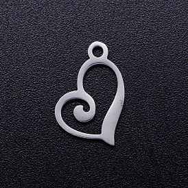 304 Stainless Steel Heart Charms, Hollow, Laser Cut