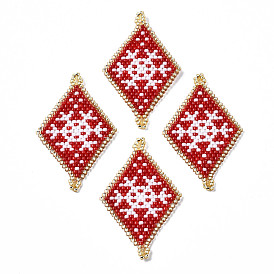 MIYUKI & TOHO Japanese Seed Beads, Handmade Links, Rhombus with Snowflake Loom Pattern