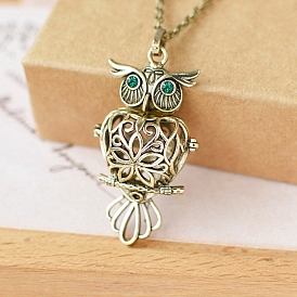 Alloy Bead Cage Pendants, Owl Hollow Cage Charms