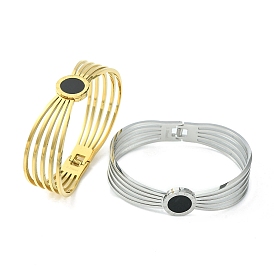 304 Stainless Steel Hinged Bangles, Spray Painted Flat Round with Roman Number Bangle for Women