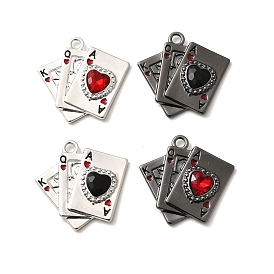 Подвески из эмали и сплава, со стразами, без свинца, без кадмии и без никеля, стойки покрытие, игральная карта с сердечком