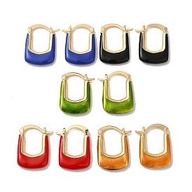 Rack Plating Real 18K Gold Plated Brass Rectangle Hoop Earrings, with Enamel, Long-Lasting Plated, Lead Free & Cadmium Free