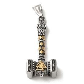 Viking 304 Stainless Steel Pendants, Thor's Hammer with Valknut Charm