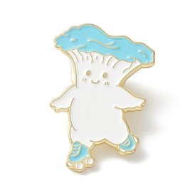 Mushroom Skating Enamel Pin, Cartoon Alloy Brooch for Backpack Clothes, Light Gold