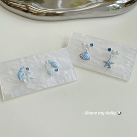 Blue Ocean Shell Starfish Earrings - Exquisite Design, Vacation Style, Delicate Earings.