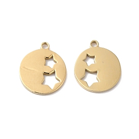 Ion Plating(IP) 316L Surgical Stainless Steel Charms, Flat Round with Star Charm, Laser Cut