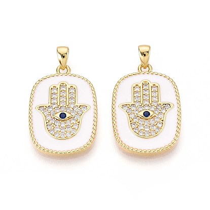 Латунные микро проложить кубического циркония подвески, прямоугольник и рука хамса, с эмалью, реальный 18 k позолоченный