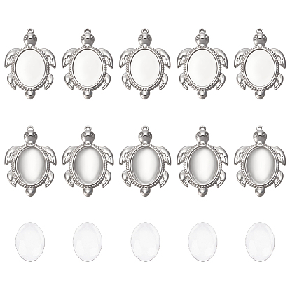 Сделай сам 304 наборы для изготовления подвески в виде морской черепахи из нержавеющей стали, включая прозрачные овальные стеклянные кабошоны