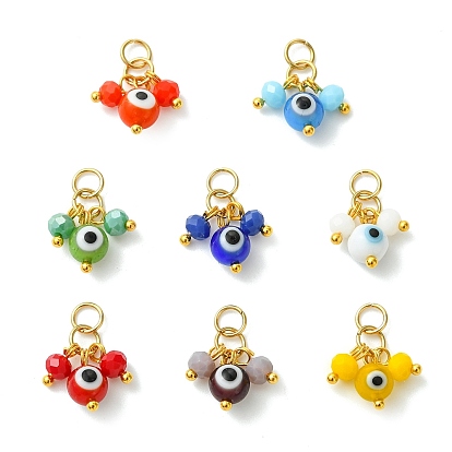 Подвески из стекла и лэмпворка, символизирующие сглаз., круглые подвески, с открытыми пружинными кольцами из нержавеющей стали 304, реальный 24 k позолоченный