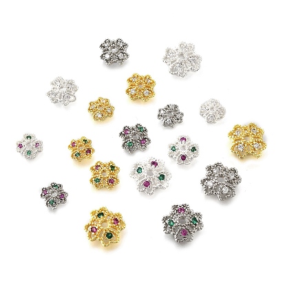 Колпачки для бусин из цветочной латуни с микропаве из кубического циркония, стойки покрытие, долговечный, без свинца и без кадмия