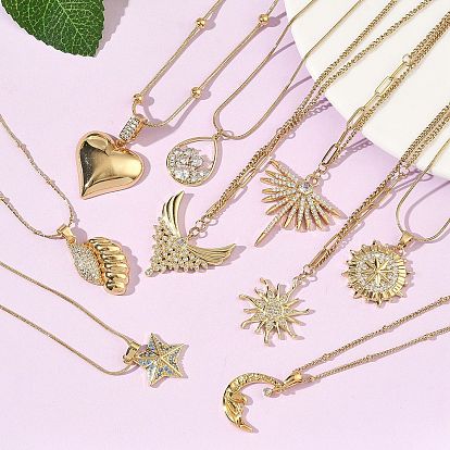 304 Женские подвески из нержавеющей стали с микропаве из кубического циркония, золотые